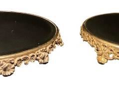 TWO ORNATE BRASS KNIFE EDGE BELEVED FLORAL & GRAPE LEAF MIRROR PLATEAUS
