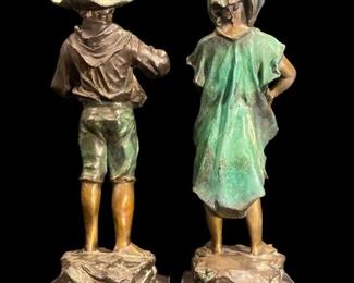 J. MORIE BRONZE SCULPTURES OF CHILDREN ON MARBLE BASES
