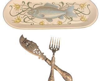 VILLEROY & BOCH FISH PLATTER & FISH SILVERPLATE SERVING FORK AND KNIFE
