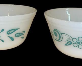 TWO TURQUOIS FEDERAL MILK GLASS MIXING BOWLS
