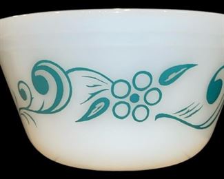 TWO TURQUOIS FEDERAL MILK GLASS MIXING BOWLS
