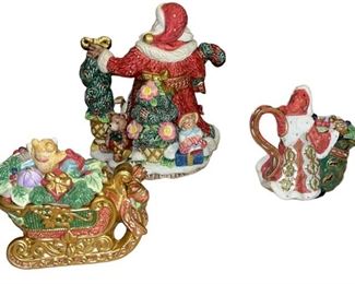 FITZ & FLOYD AND DEPARTMENT 56 CHRISTMAS SANTA TEAPOT SET & FIGURINE
