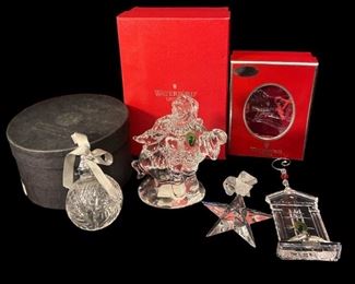 WATERFORD CRYSTAL CHRISTMAS ORNAMENTS AND 1ST EDITION CRYSTAL SCULPTURE
