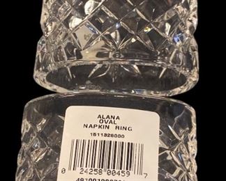 WATERFORD CRYSTAL BOTTLE STOPPERS AND NAPKIN RINGS WITH ORIGINAL BOXES
