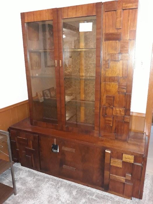 1970's Lane Brutalist china cabinet