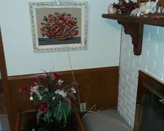 Vintage crosstitch art and MOD end table 