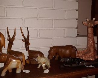 Carved wood and onyx animals