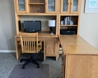 Blonde office desk L shaped with chair