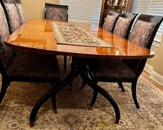 Vintage Drexel Heritage oval dining table with leaf and 8 upholstered chairs