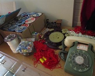 Vintage ribbon, marbles and vintage phone