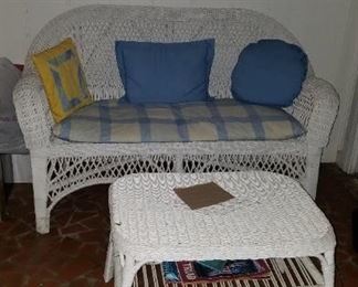 6 piece white wicker set used on porch only