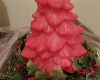 Large vtg red Christmas tree candle