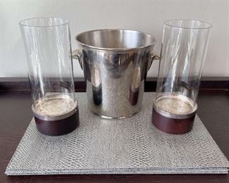 Champagne Bucket, Hurricane Candle Holders Place Mats