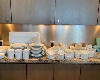 White Starter Kitchen Plates, Cups Baking Dishes