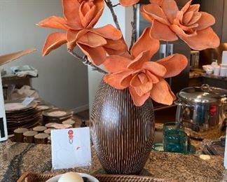 Home Decor Vase, Faux Flowers Decorative Tile