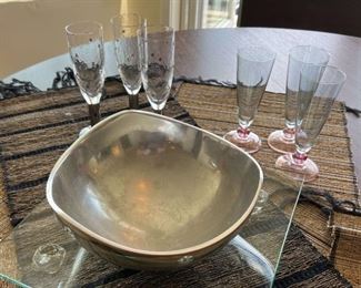 Nambe TriCorner Bowl  Smyers Drinking Glasses