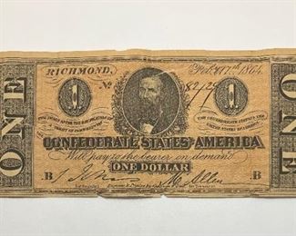 1864 Confederate One Dollar Note
