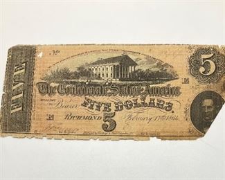 1864 Confederate Five Dollar Note
