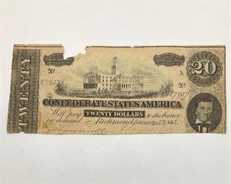 1864 Confederate Twenty Dollar Note
