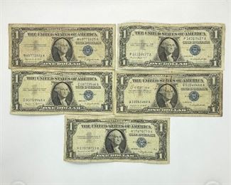 Five 1957 A $1 Silver Certificates