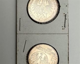  1985 and 1986 Germany 5 Deutsche Mark Coins
