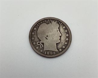 1892 US Silver Barber Quarter
