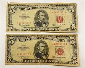 Two 1963 Red Seal $5 Legal Tender Notes