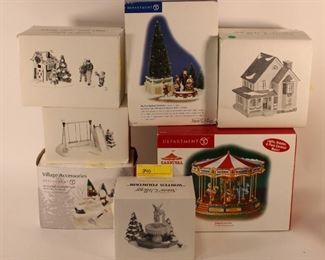 7pc Department 56 Snow Village Carousel & Other