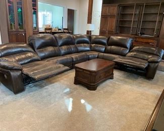 #1	Brown  Leather Bassett Sectional w/End Electric Recliners - 5 sections & 1 corner wedge - 97x136 L-Shaped	 $1,500.00 
