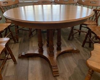 #2	Maple 4 pedistal Table w/2 leaves & 3 captains Chairs & 5 other chairs - 4'-72x29T - Very Sturdy and Heavy 	 $325.00 
