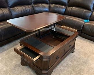 #3	Coffee Table w/2 side Drawers & 2 front Drawers w/lift-up top (as is one drawer slide) - 45x25x19	 $175.00 
