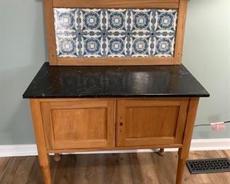 #13	Washstand w/Detachable tile/wood Backsplash 2/1 door - 36x19x29.5 - Backsplash - 16x33.5 - w/inside storage	 $75.00 
