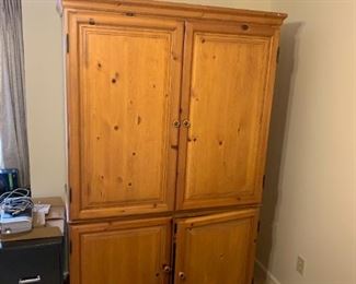 #24	Pine Desk Armoire w/4 doors & 2 drawers & Cubbies - 47x24x80 - 2 pieces - w/pull-out keyboard and electronic hookups for Pieces - (upstairs - You move)	 $100.00 
