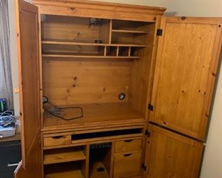 #24	Pine Desk Armoire w/4 doors & 2 drawers & Cubbies - 47x24x80 - 2 pieces - w/pull-out keyboard and electronic hookups for Pieces - (upstairs - You move)	 $100.00 
