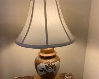 #25	Vintage Wood Side Table w/1 drawer & 1 door w/marble top - 18x15x30	 $125.00 
#26	Asian Ginger Jar Lamp w/gold accents 	 $100.00 
