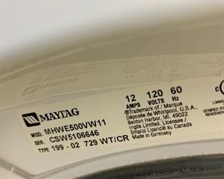 #30	Maytay Front Load Washer & Dryer w/steam - Model Washer MHWE500 & Dryer 5000 Series w/steam w/pedistals (upstairs have to move down yourself)	 $600.00 
