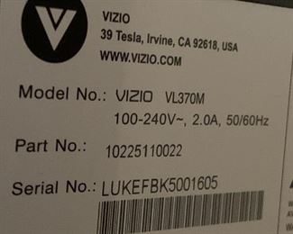 #39	Vizio 37 " TV- VL370M w/remote Flat Screen	 $75.00 
#39	Vizio 37 " TV- VL370M w/remote Flat Screen	 $75.00 
