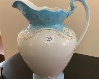 #46	Aqua Ceramic Painted Wash Pitcher  w/gold Accents - 12"Tall	 $25.00 
