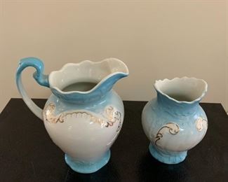 #48	Aqua Ceramic Painted Sugar & Creamer 	 $30.00 
