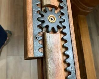 #59	Oak Rectangular Table w/2 leaves & 8 Heavy Wooden Chairs that slightly recline on Wheels w/Tan Padded seats & Back w/arms (arms on All Chairs) w/double pedistal Feet  70-103x48x29	 $375.00 
