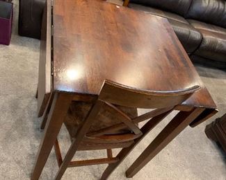 #29	Wood Drop Side Table - 30-48x30x36 w/Two 24" Seat Height Chairs	 $150.00 
