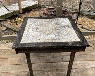 #99	Wooden Square Table w/tile top (as is condition)  29.5sq x 25 - sturdy	 $20.00 
