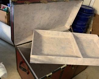 #117	Red VintageTrunk w/leather handles & tray inside w/black metal stays - 36x20x22	 $100.00 
