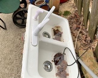 #127	Kohler Cast Iron White Porcelain Double Sink  33x22x9"D	 $75.00 
