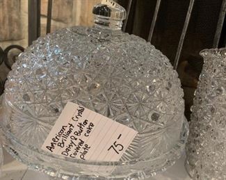 #141	American Brilliant Crystal Daish & Button Covered Cake Plate	 $75.00 

