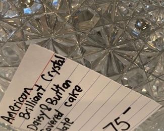 #141	American Brilliant Crystal Daish & Button Covered Cake Plate	 $75.00 
