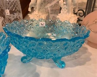 #144	Vintage Daisy & Button Blue Footed Dish	 $30.00 
