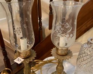#147	Brass Candle Holders made into a Hurricane lamp - sold as a pair	 $30.00 
