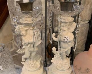 #148	Cherub Hurricane Lamps w/glass Prisms	 $65.00 
