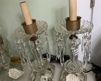 #174	Hurricane Lamp w/glass prisms electrified - pair	 $60.00 
